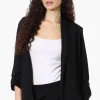 Costa Blanca Roll Up Sleeve Open Blazer - Black