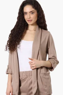Costa Blanca Roll Up Sleeve Open Blazer - Beige