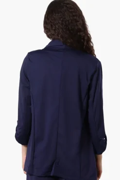 Costa Blanca Roll Up Sleeve Open Blazer - Navy