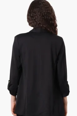 Costa Blanca Roll Up Sleeve Open Blazer - Black