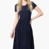 Costa Blanca Short Sleeve Tiered Maxi Dress - Navy