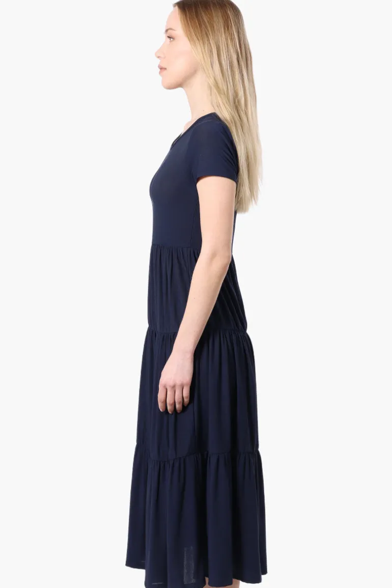 Costa Blanca Short Sleeve Tiered Maxi Dress - Navy