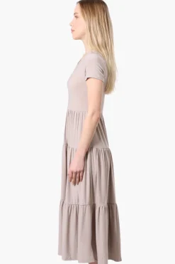 Costa Blanca Short Sleeve Tiered Maxi Dress - Taupe