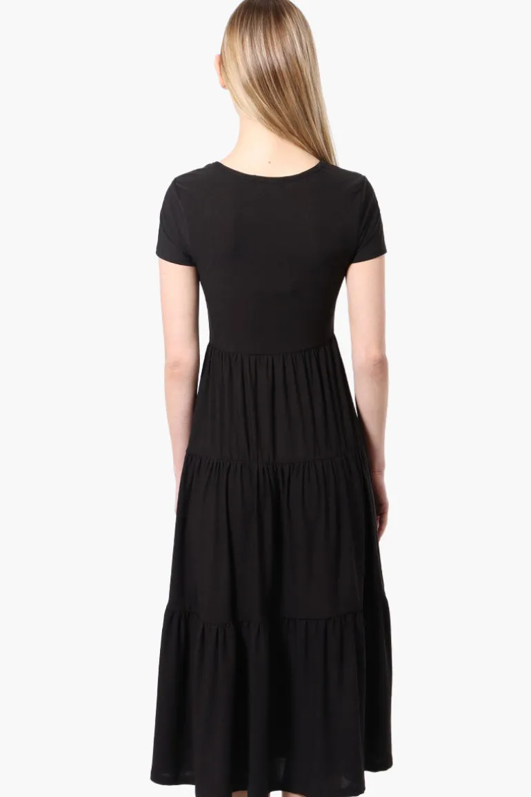 Costa Blanca Short Sleeve Tiered Maxi Dress - Black