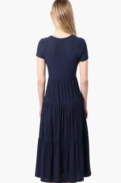 Costa Blanca Short Sleeve Tiered Maxi Dress - Navy