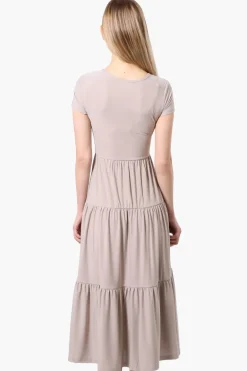 Costa Blanca Short Sleeve Tiered Maxi Dress - Taupe