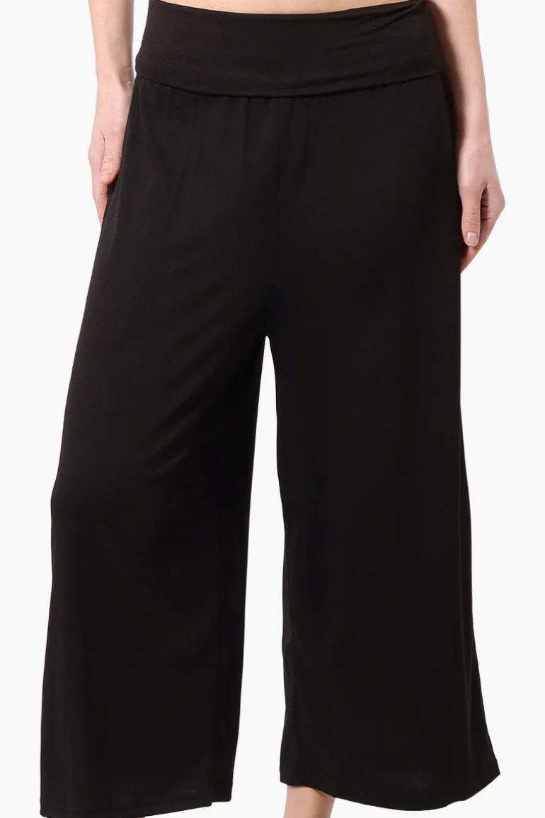 Costa Blanca Solid Fold Over Cropped Pants - Black