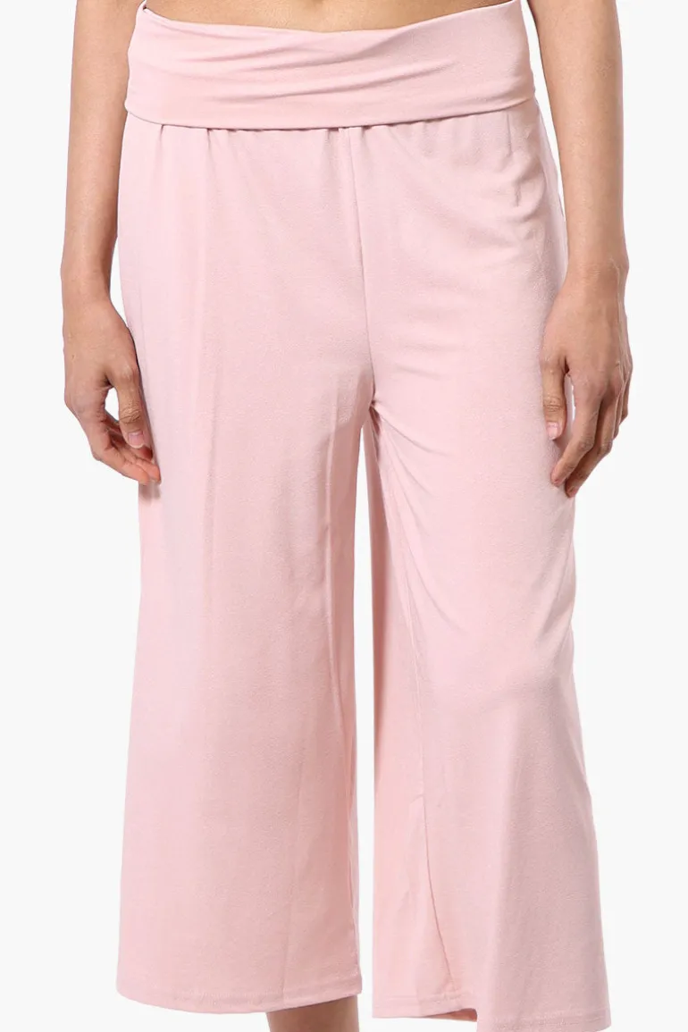 Costa Blanca Solid Fold Over Cropped Pants - Pink