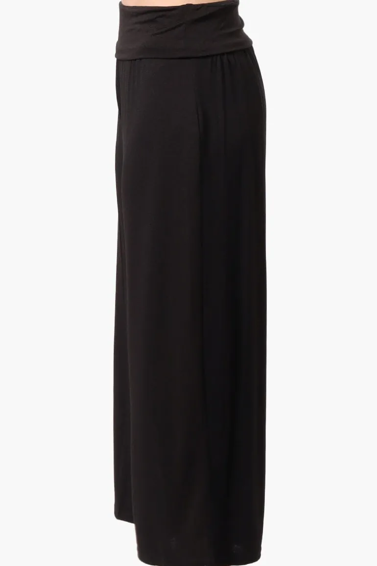 Costa Blanca Solid Fold Over Cropped Pants - Black