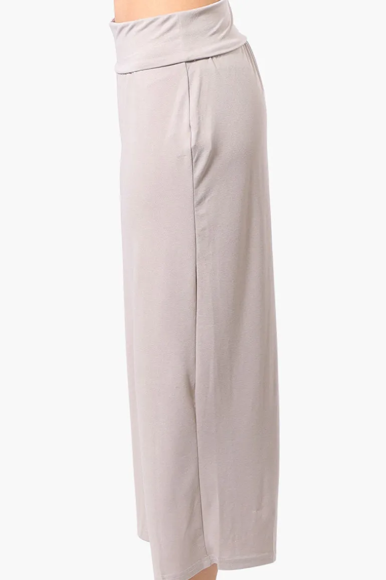 Costa Blanca Solid Fold Over Cropped Pants - Beige