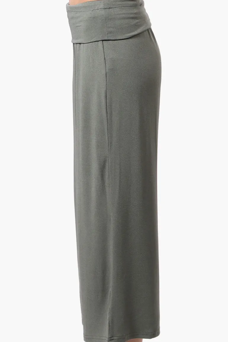 Costa Blanca Solid Fold Over Cropped Pants - Olive