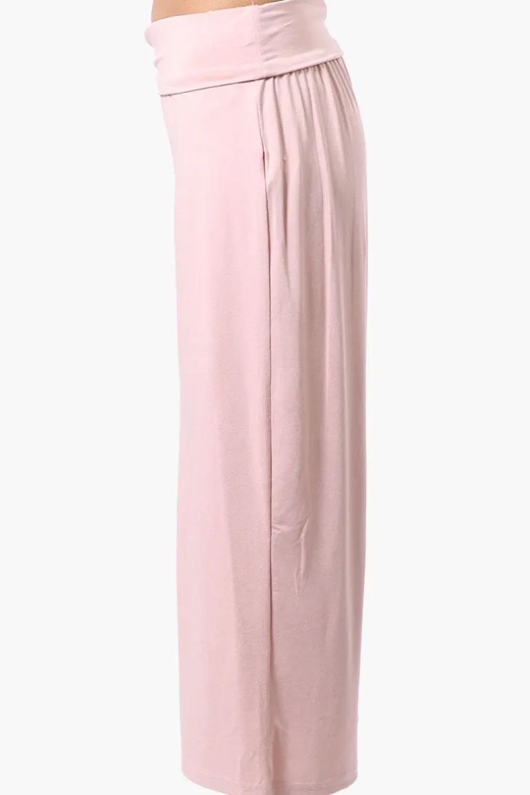 Costa Blanca Solid Fold Over Cropped Pants - Pink