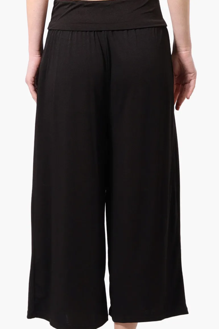 Costa Blanca Solid Fold Over Cropped Pants - Black