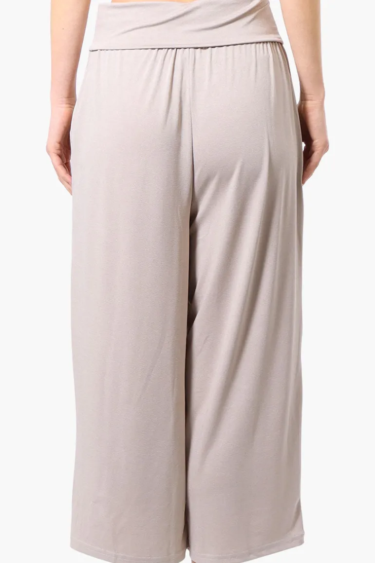 Costa Blanca Solid Fold Over Cropped Pants - Beige