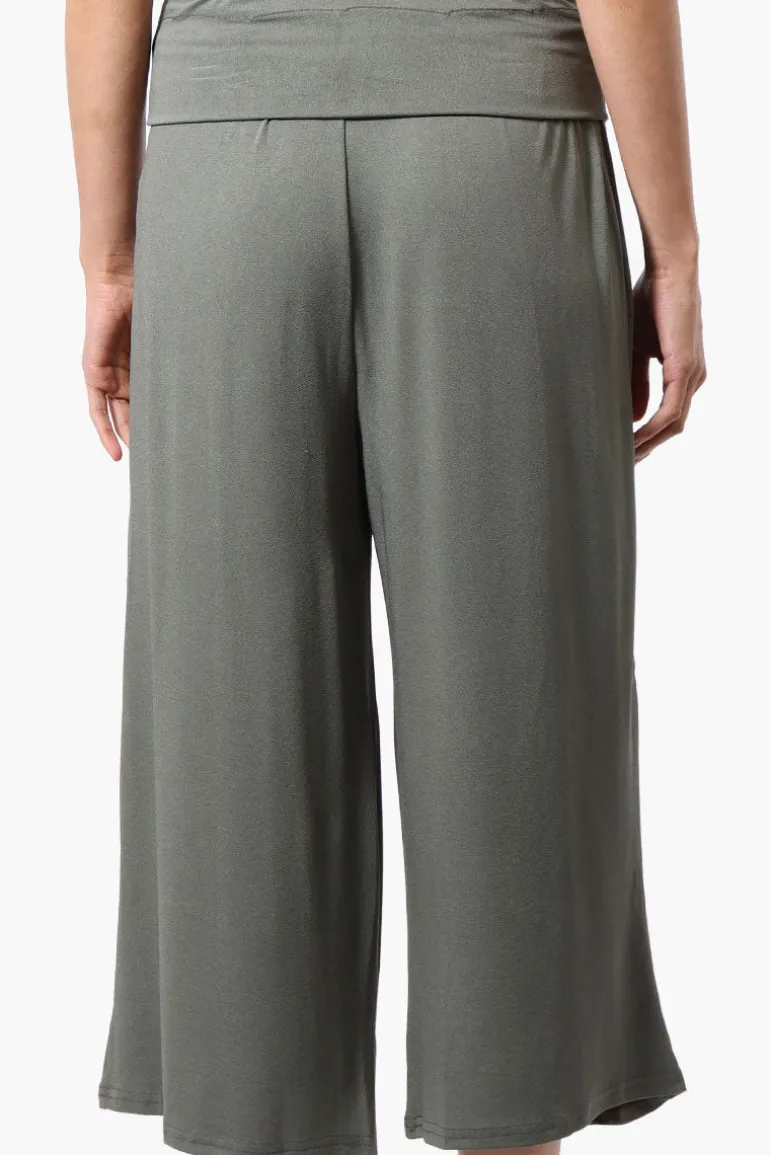 Costa Blanca Solid Fold Over Cropped Pants - Olive