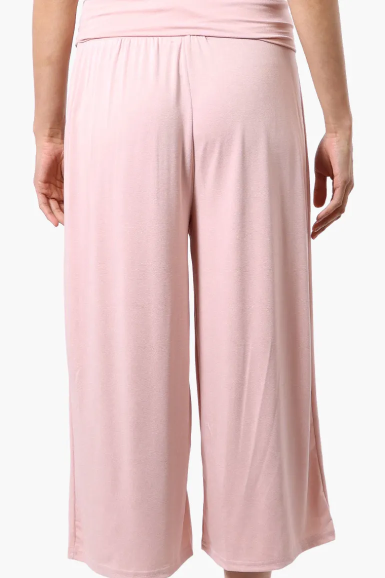 Costa Blanca Solid Fold Over Cropped Pants - Pink