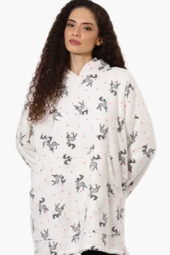 Cuddly Canuckies Reindeer Pattern Oversized Pajama Hoodie - White