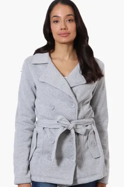 Fahrenheit Belted Double Breasted Lightweight Jacket - Grey
