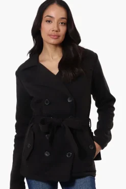 Fahrenheit Belted Double Breasted Lightweight Jacket - Black