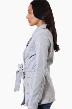 Fahrenheit Belted Double Breasted Lightweight Jacket - Grey