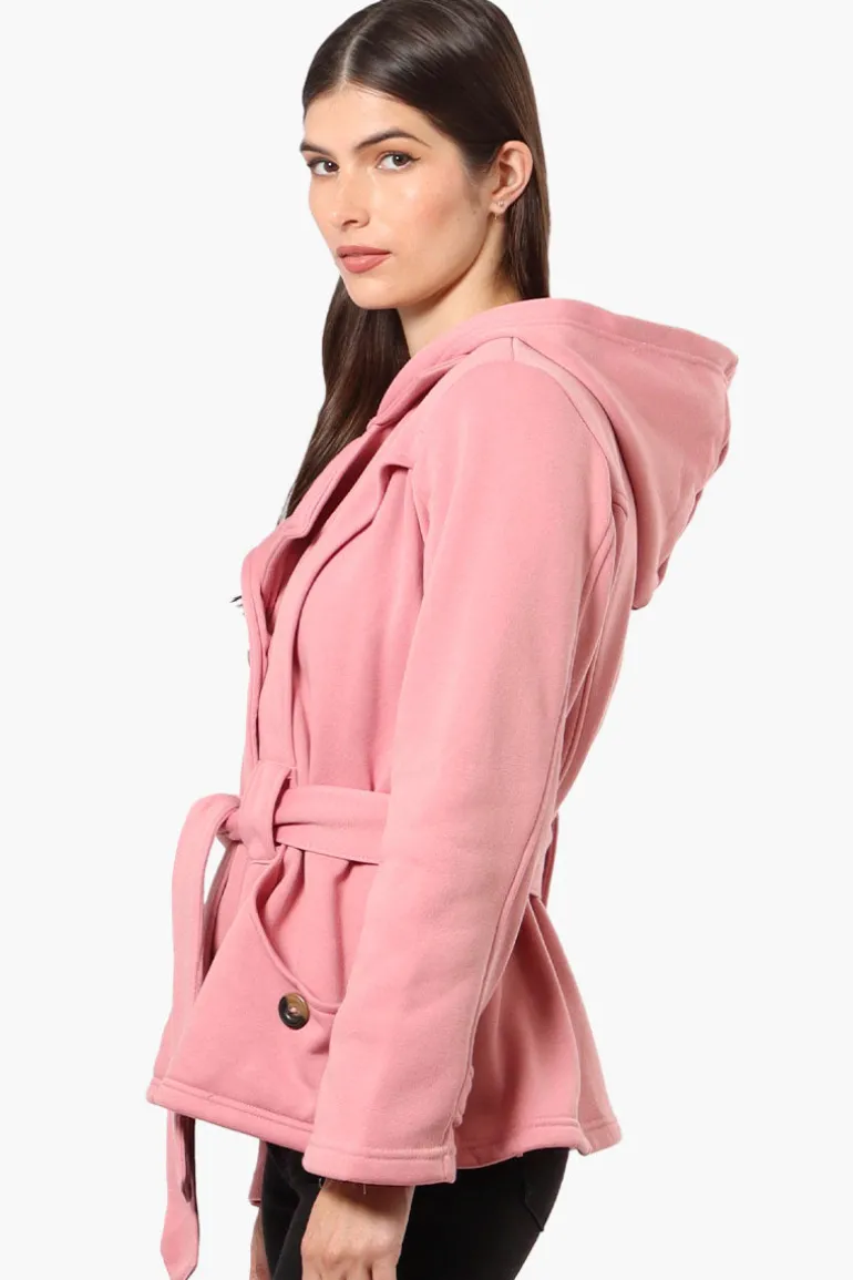 Fahrenheit Belted Double Breasted Hooded Lightweight Jacket - Pink