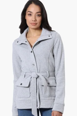 Fahrenheit Belted Fleece Lightweight Jacket - Grey