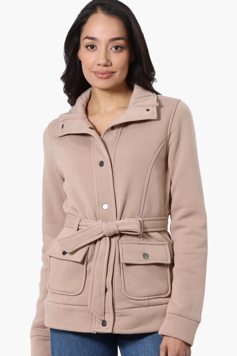 Fahrenheit Belted Fleece Lightweight Jacket - Beige