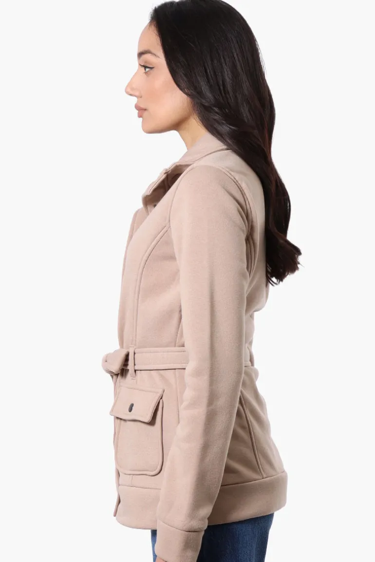 Fahrenheit Belted Fleece Lightweight Jacket - Beige