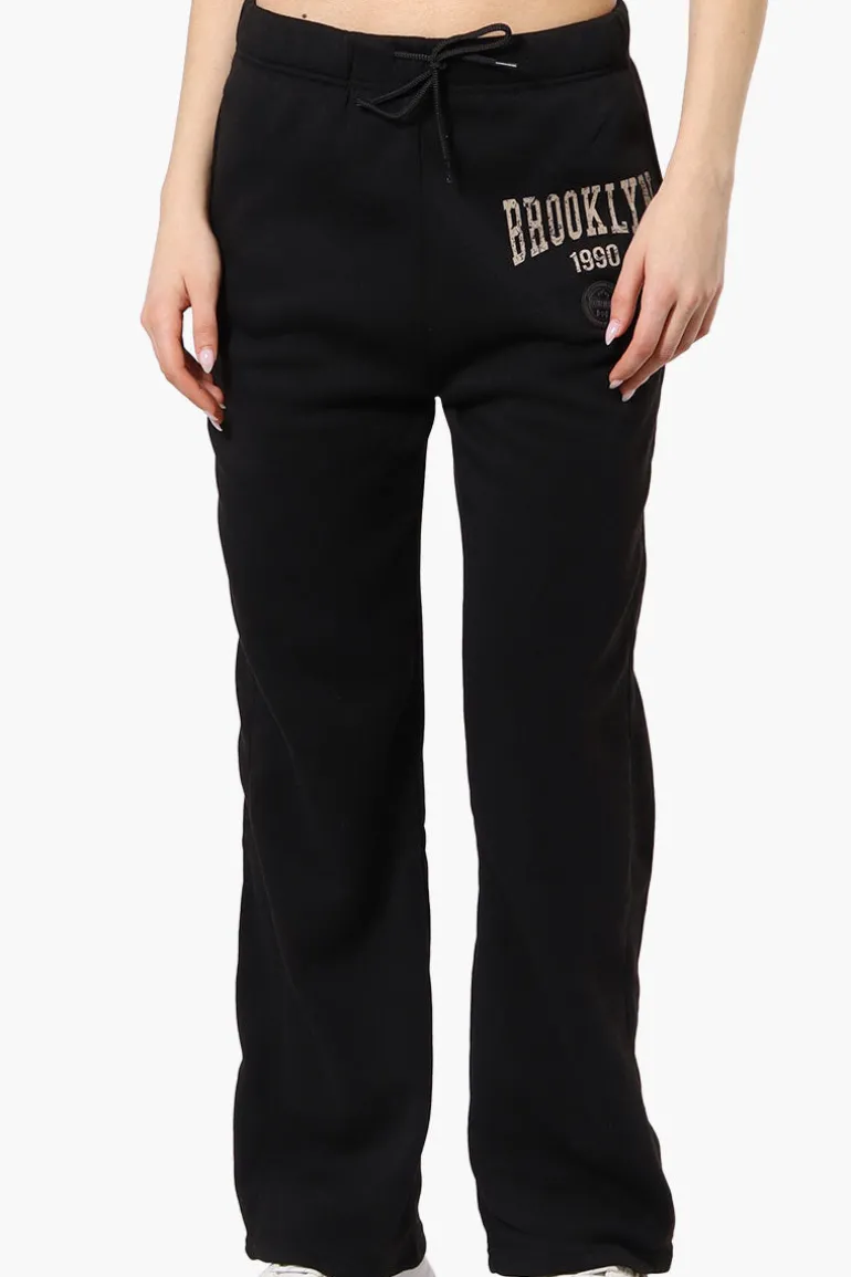 Fahrenheit Brooklyn Print Fleece Sweatpants - Black