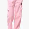 Fahrenheit Fleece Tie Waist Cargo Sweatpants - Pink
