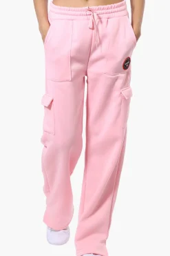 Fahrenheit Fleece Tie Waist Cargo Sweatpants - Pink