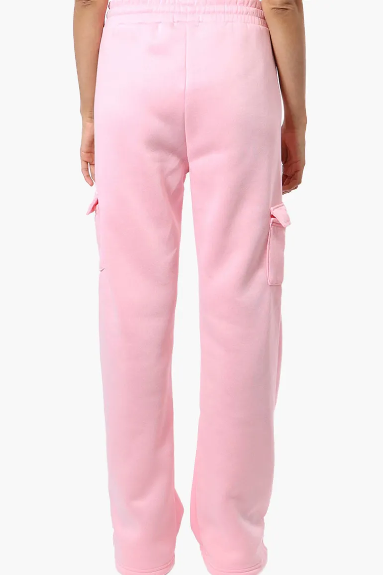 Fahrenheit Fleece Tie Waist Cargo Sweatpants - Pink
