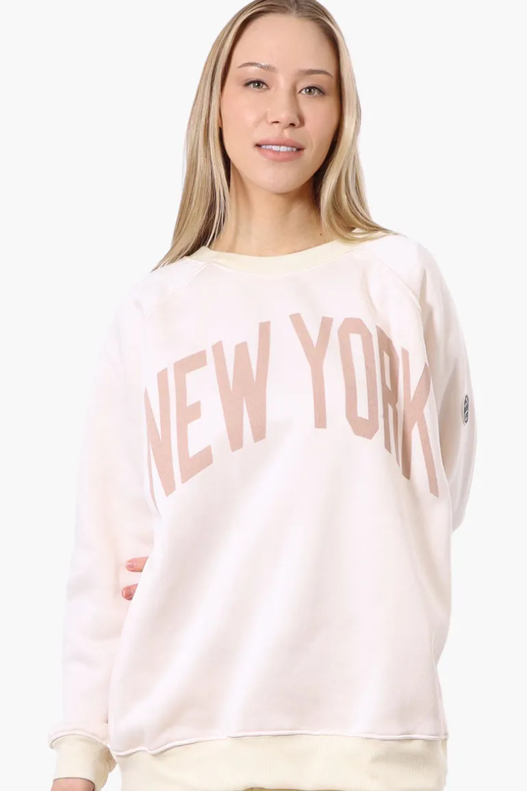 Fahrenheit London Print Fleece Crewneck Sweatshirt - Cream