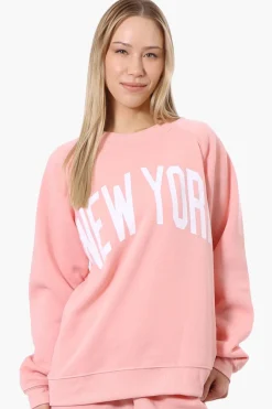 Fahrenheit London Print Fleece Crewneck Sweatshirt - Pink