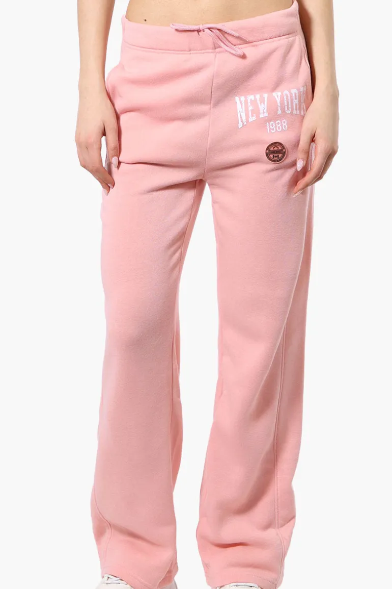 Fahrenheit New York Print Fleece Sweatpants - Pink