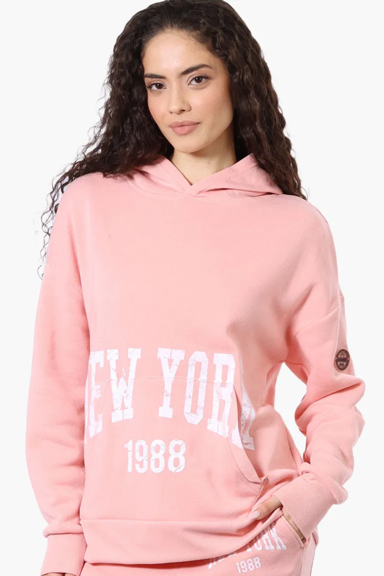 Fahrenheit Oversized New York Print Hoodie - Pink