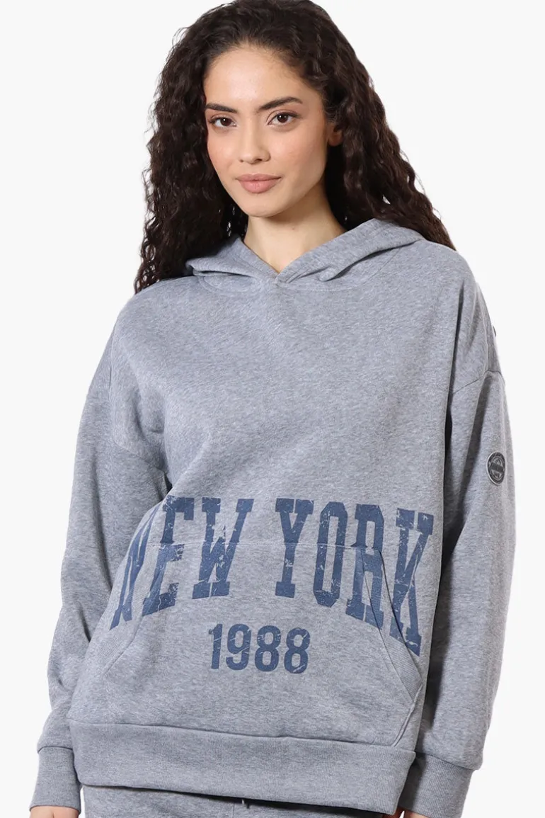 Fahrenheit Oversized New York Print Hoodie - Grey