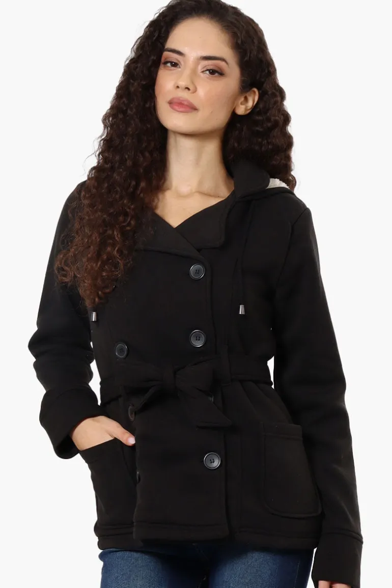 Fahrenheit Sherpa Lined Double Breasted Lightweight Jacket - Black
