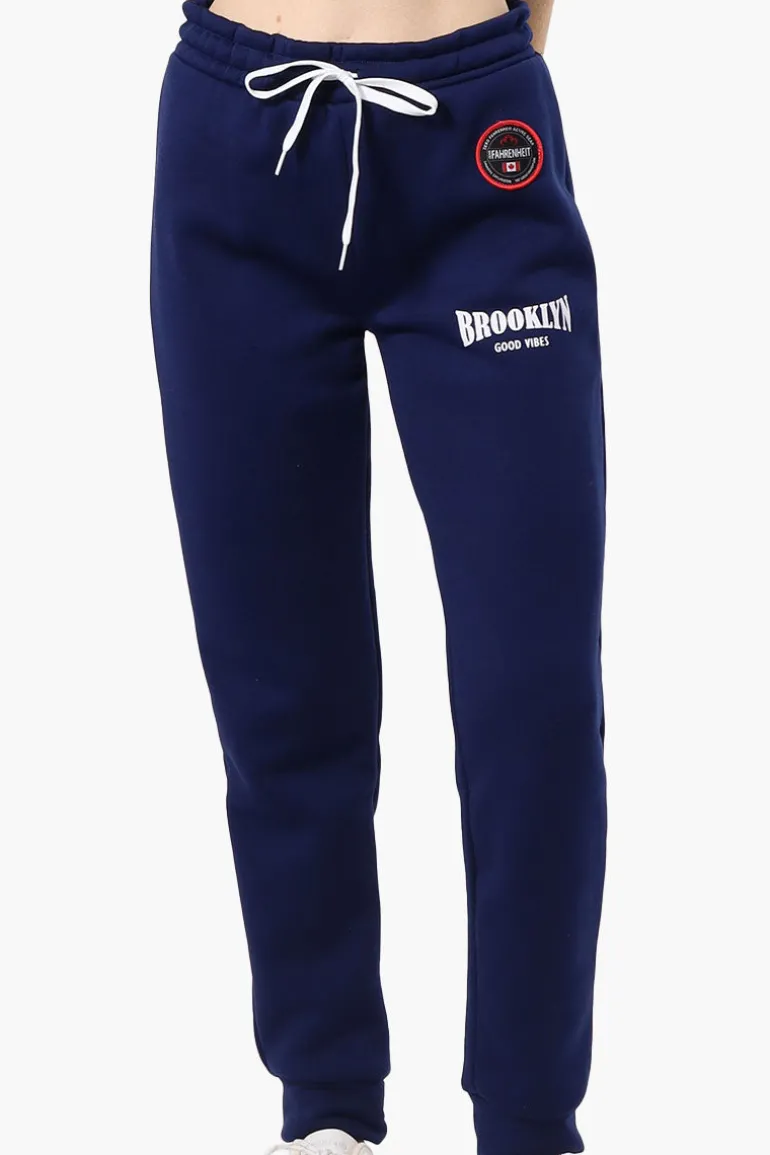 Fahrenheit Tie Waist Brooklyn Print Joggers - Navy