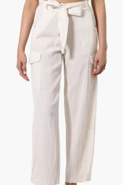 Helium Belted Linen Cargo Pants - White