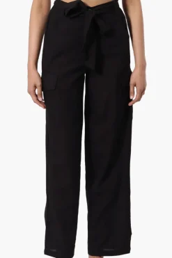Helium Belted Linen Cargo Pants - Black