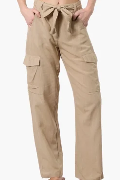 Helium Belted Linen Cargo Pants - Beige