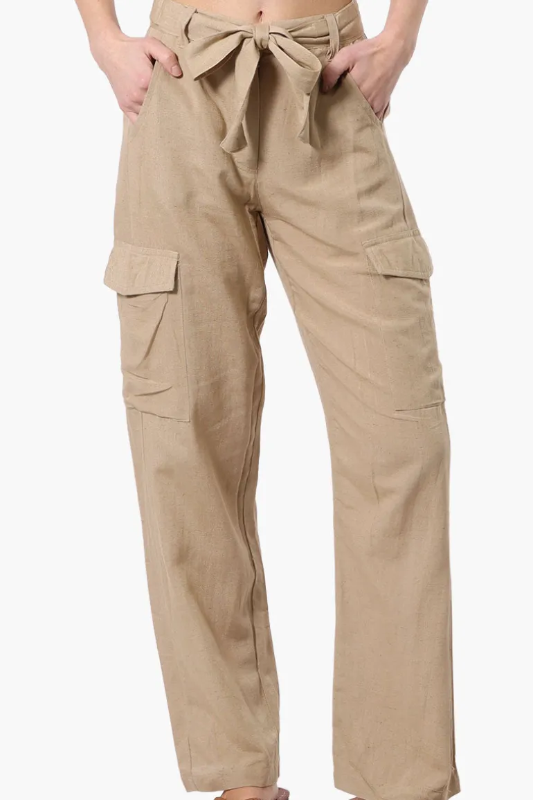 Helium Belted Linen Cargo Pants - Beige
