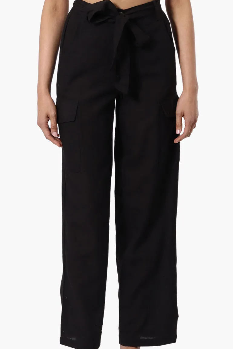 Helium Belted Linen Cargo Pants - Black