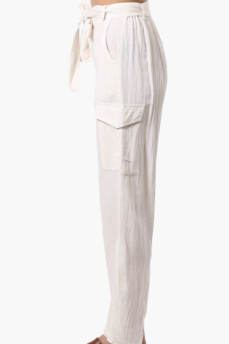 Helium Belted Linen Cargo Pants - White