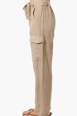 Helium Belted Linen Cargo Pants - Beige