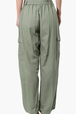 Helium Belted Linen Cargo Pants - Olive