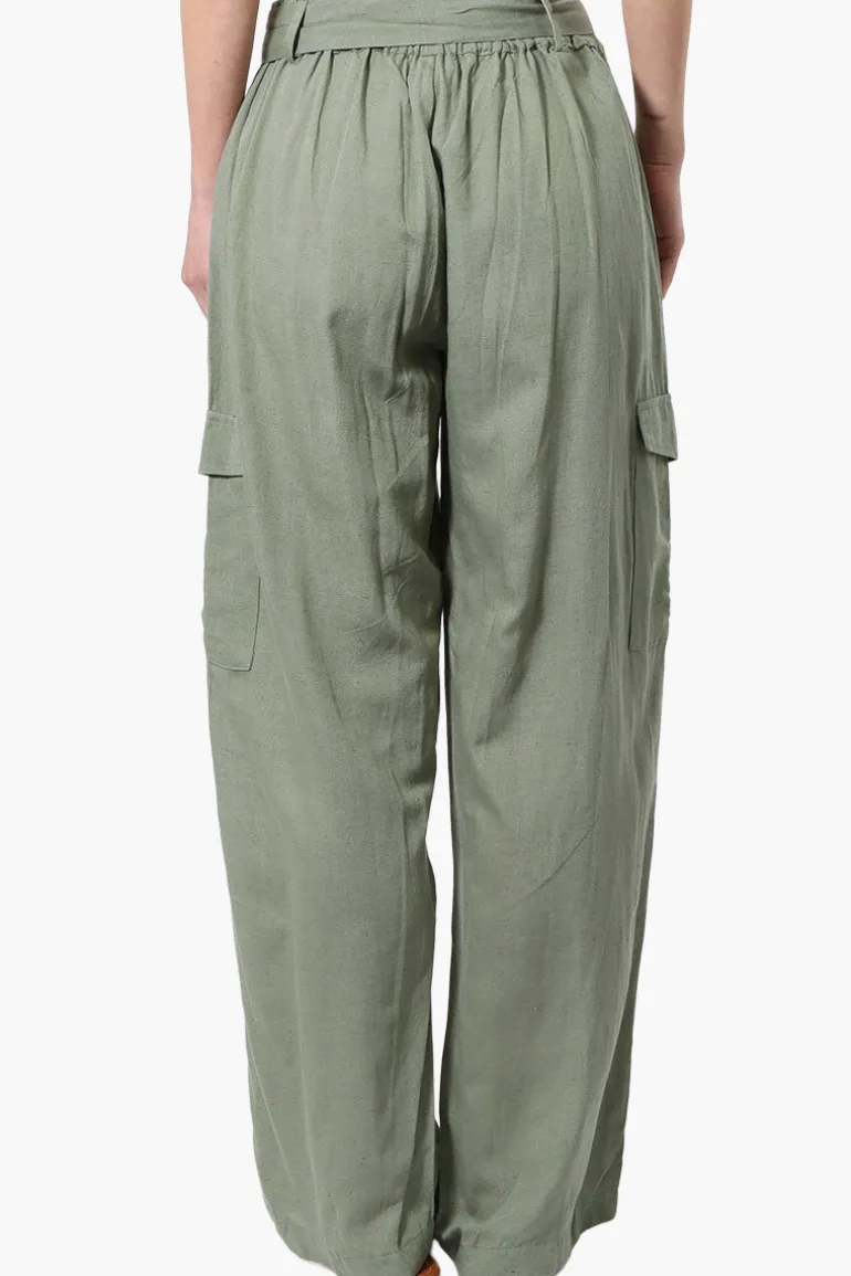 Helium Belted Linen Cargo Pants - Olive