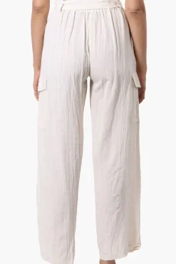 Helium Belted Linen Cargo Pants - White