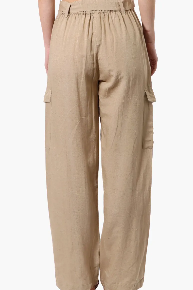 Helium Belted Linen Cargo Pants - Beige